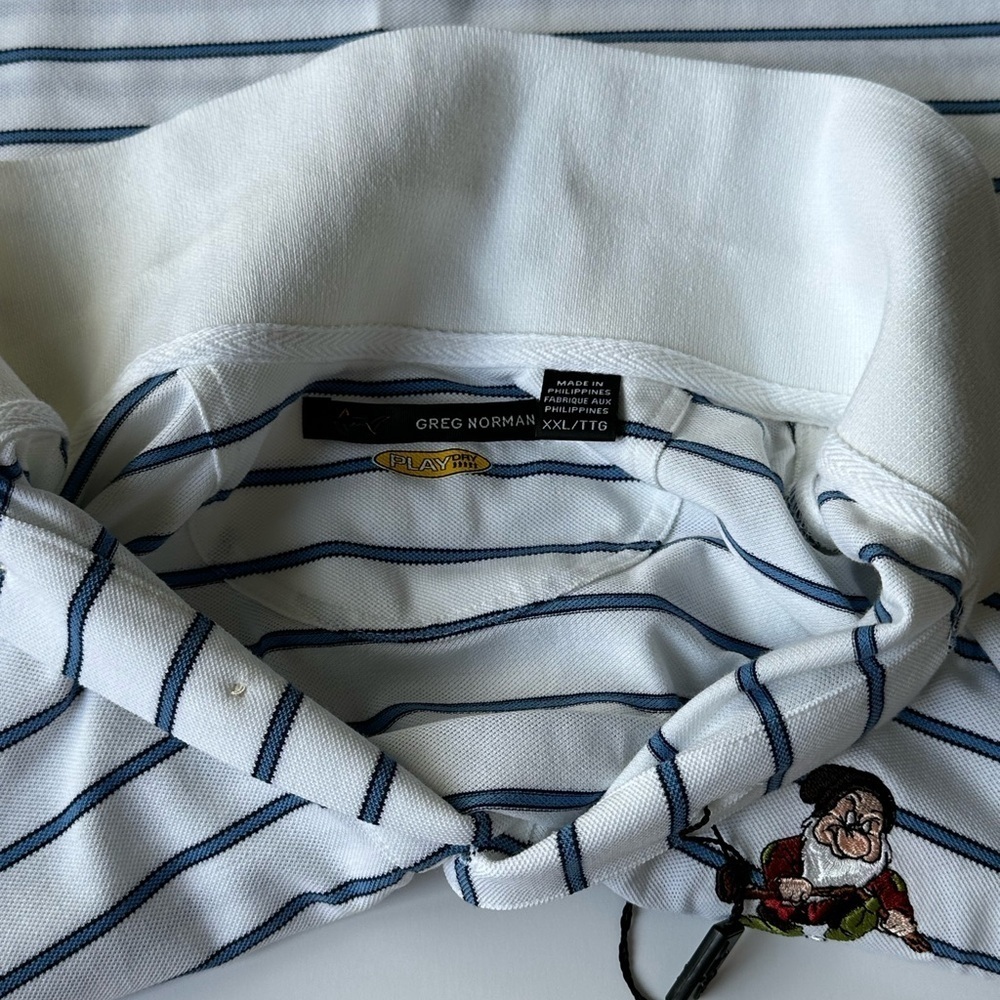 Greg Norman Grumpy Golf Shirt Play Dry White W/Blue Black Stripes XXL Tags/Flaw - Picture 7 of 11
